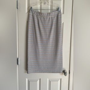 LOFT midi pencil skirt in black,white, orange stripe Size-Large